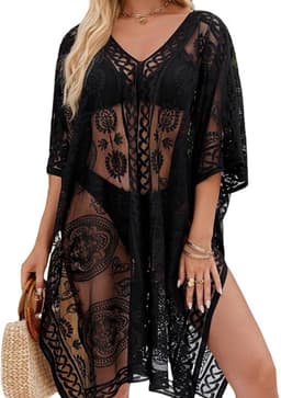 Sexy Elegante Kant Kimono Strand Cover-up voor Dames, Badpak Cover-up, Zwemkleding Omslagdoek voor Vakantie, — thumbnail 1