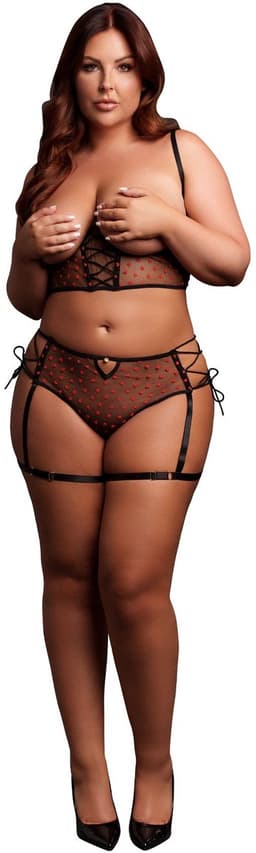 Two Piece Set with Underwired Open-Cup Bra and Panty with Laced Up Details - One Size - Black — thumbnail 5