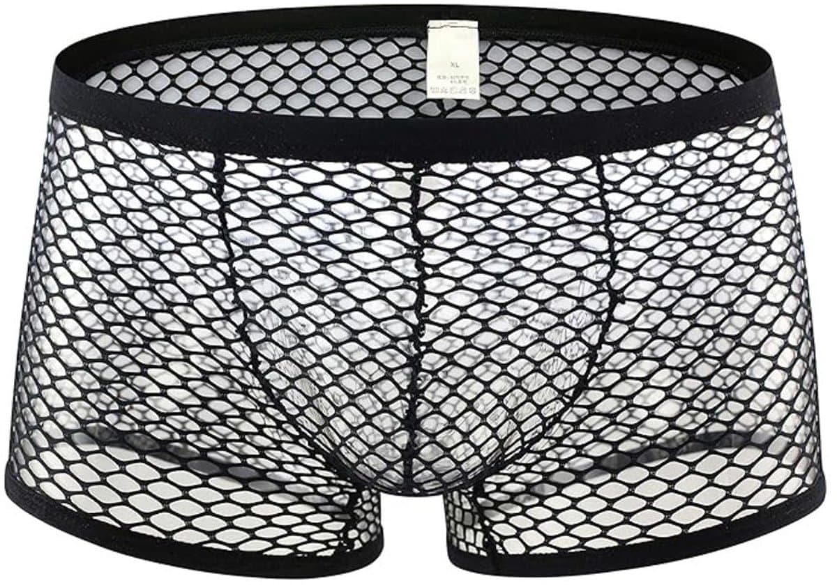 Zwarte Visnet Boxershort Heren – Sexy Transparant Herenondergoed – Maat L/XL — afbeelding 1