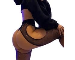 Erotische Erotische Panty Met Glitters I Lingerie I Fishnet I Sexy Erotisch Ondergoed I Open kruis I One Size I Zwart