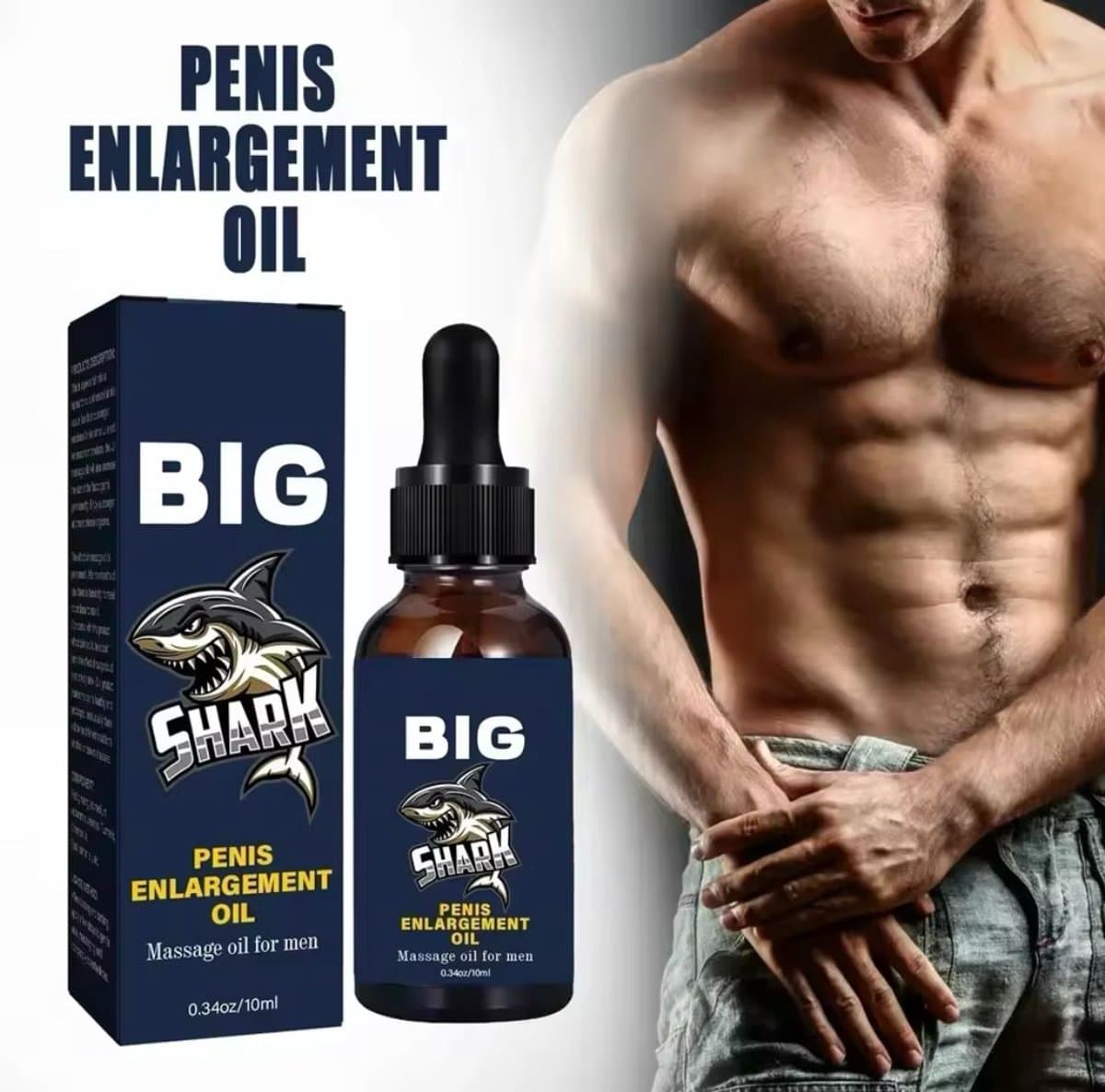 Big Shark Massageolie voor Mannen – 100% Natuurlijk – Verzorgende & Hydraterende Intieme Massageolie — afbeelding 1