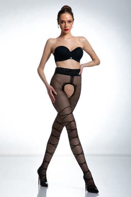 Panty Open Kruis - 20 Denier - Zwart - Kinky - Maat: L/XL - Model Dominatrice — thumbnail 3