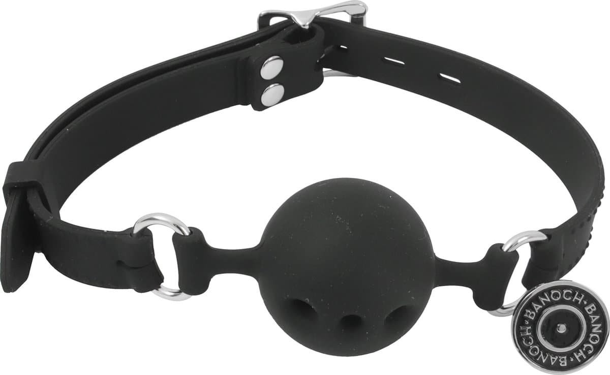 Banoch - ball gag siliconen medium - zwart Ø 4,5 cm met luchtgaten — afbeelding 1