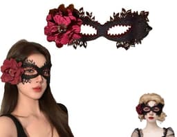 1 stuk - Halloweenkostuummasker - Kanten masker voor dames - Halloweenmasker - Halfgezichtsmasker met sluier - Masker met rode bloemen - Maskeraccessoire - Geschikt voor cosplay, maskerade en Halloween — thumbnail 1