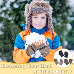 Handschoenen 3 Paar – Omklapbare Vingerloze en Want Handschoenen – Warme Gebreide Handschoenen voor Jongens en Meisjes 5-10 Jaar — thumbnail 5