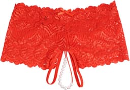 Zeloria Amora Open Kruis Slip Dames – Kanten Hipster met Parel­detail – Sexy Lingerie – Rood – XL — thumbnail 5