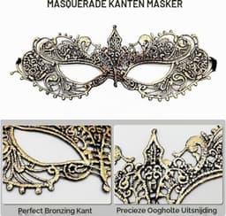 Verfijnd Venetiaans Masker voor Mannen en Vrouwen, Set van 2, Luxe Bal Masquerade Kostuum, Zwart/Goud/Zilver Kant, Feestmasker voor Carnaval en Themafeesten — thumbnail 3
