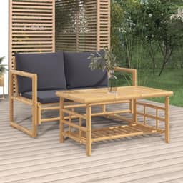 Terrasmeubelen, tuinmeubelsets, balkonmeubelsets, tuinbankset, 2-delig, tuinloungeset met donkergrijs kussen bamboe voor tuinen, terrassen, balkons — thumbnail 1