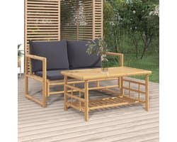 Terrasmeubelen, tuinmeubelsets, balkonmeubelsets, tuinbankset, 2-delig, tuinloungeset met donkergrijs kussen bamboe voor tuinen, terrassen, balkons