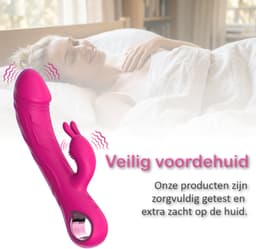 Luxe Konijnen Vibrator met Ring - Oplaadbare G-Spot & Klitoris Massager - Dual Stimulatie Seksspeeltje met Basisring - Waterdichte Vibrator - Fluisterstil & Huidvriendelijk Siliconen - Fuchsiaroze — thumbnail 3