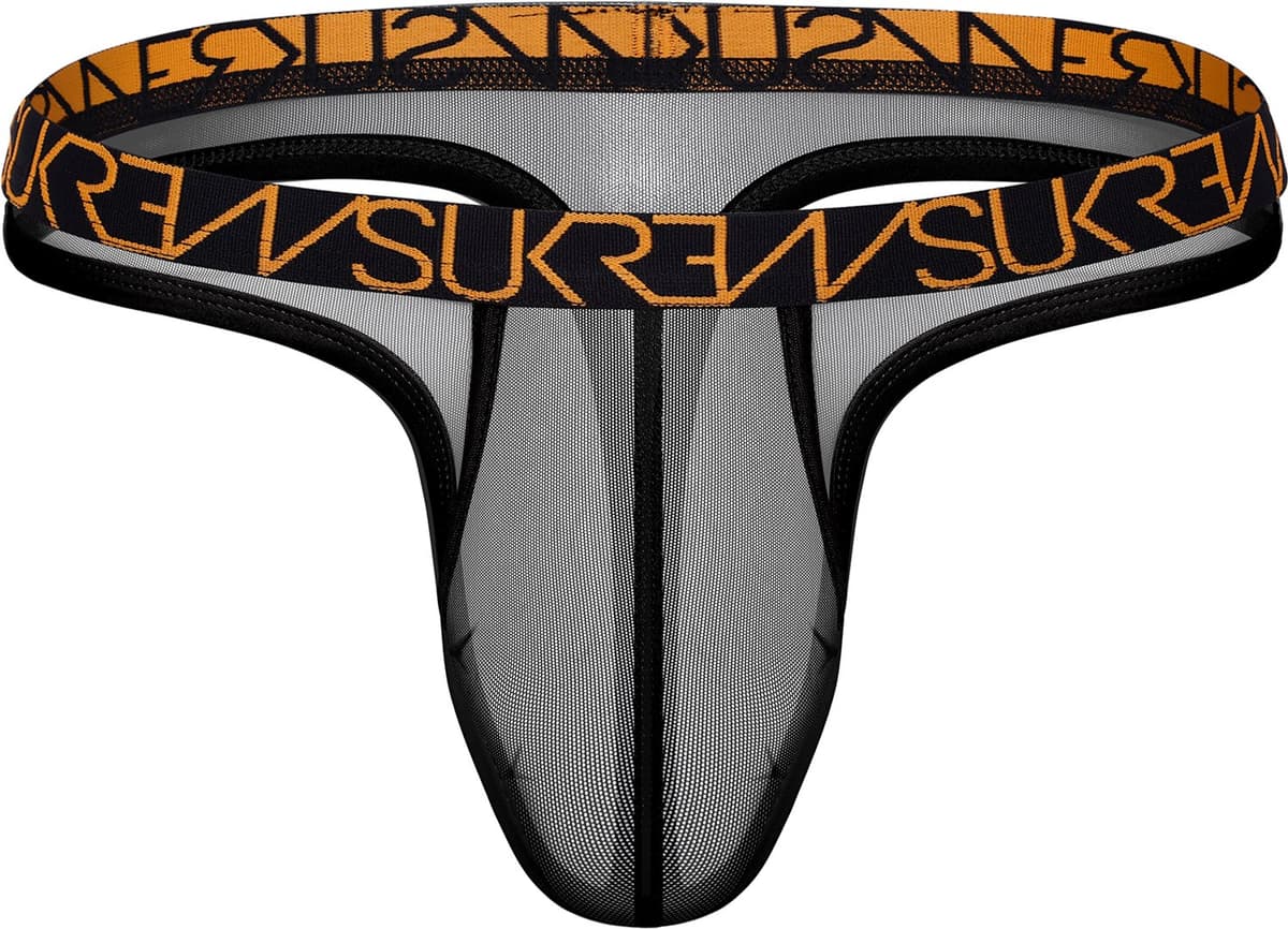 SUKREW Sheer Low-Rise Thong Shadow Black - MAAT XXL - Erotisch Heren Ondergoed - String voor Man - Sexy mannen String — afbeelding 1