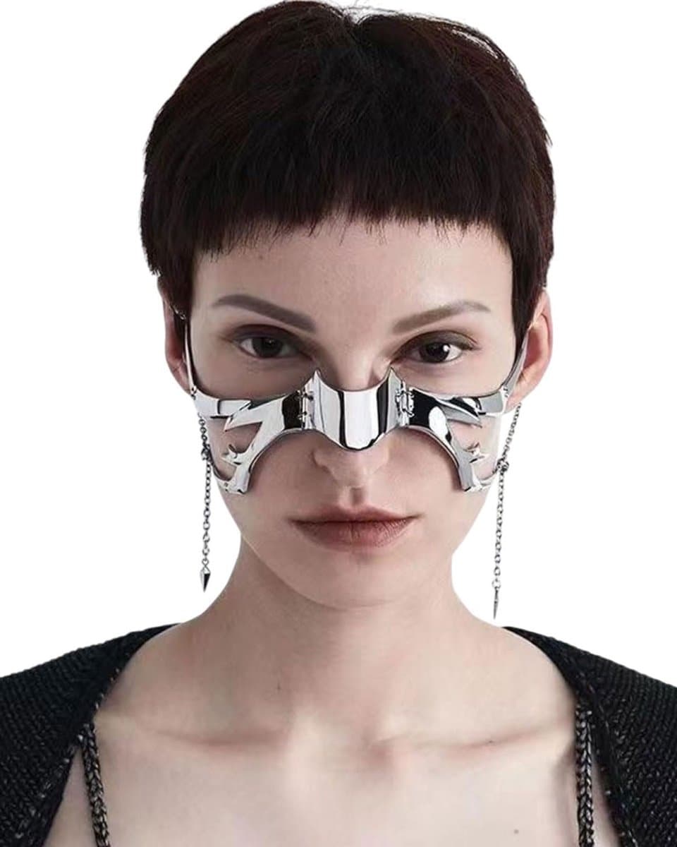 Cyberpunk Mask Mechanical Punk Mask Metal Face Wear Accessories Irregular Halloween Costume Cosplay Half Face Mask - ShopVlot — afbeelding 1