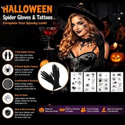 Handschoenen met lange klauwen, set van 2, zwarte nagelhandschoenen met lange mouwen en 4 spinnenstickers, heks, duivel, vampierkostuum, accessoires voor dames en heren, carnaval — thumbnail 5