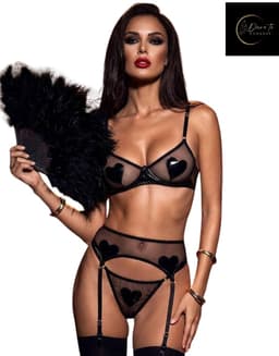Luxe Lingerieset Dames – Lingerie Erotisch – Sexy Lingerie – 4-delige set – Zwart – Hartjes – Valentijn– Lingerie Setje – Verleidelijke BH, Jarretels & Hoge Taille String –Sexy Lingerie–Chique – Luxe –Boudoir Look – Kinky – Erotisch – Maat XS/S, M, L — thumbnail 1