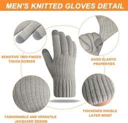 Handschoenen Mannen Wol Fleece Gevoerde Thermische Handschoenen Touch Screen Warm Gebreide Handschoenen Gift voor Running Ski Outdoor — thumbnail 3