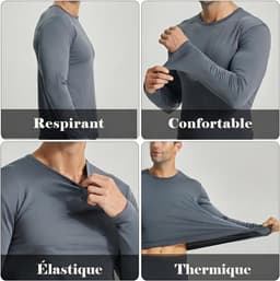 Thermisch ondergoed top voor heren thermals lange mouwen onderlaag shirt met fleece gevoerd winter warm ondergoed tops ronde hals compressie top voor koud weer — thumbnail 3
