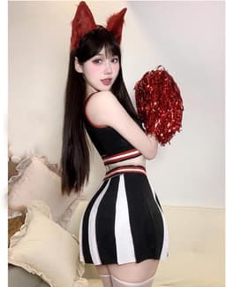 Dames Cheerleader Kostuum, Sportieve Pom-Pom Girl Outfit met Korte Top en Rok, Aansluitende Voetbal- en Scheidsrechterstijl, One Size Maat 36-48, voor Cosplay, Themafeesten en Halloween — thumbnail 2