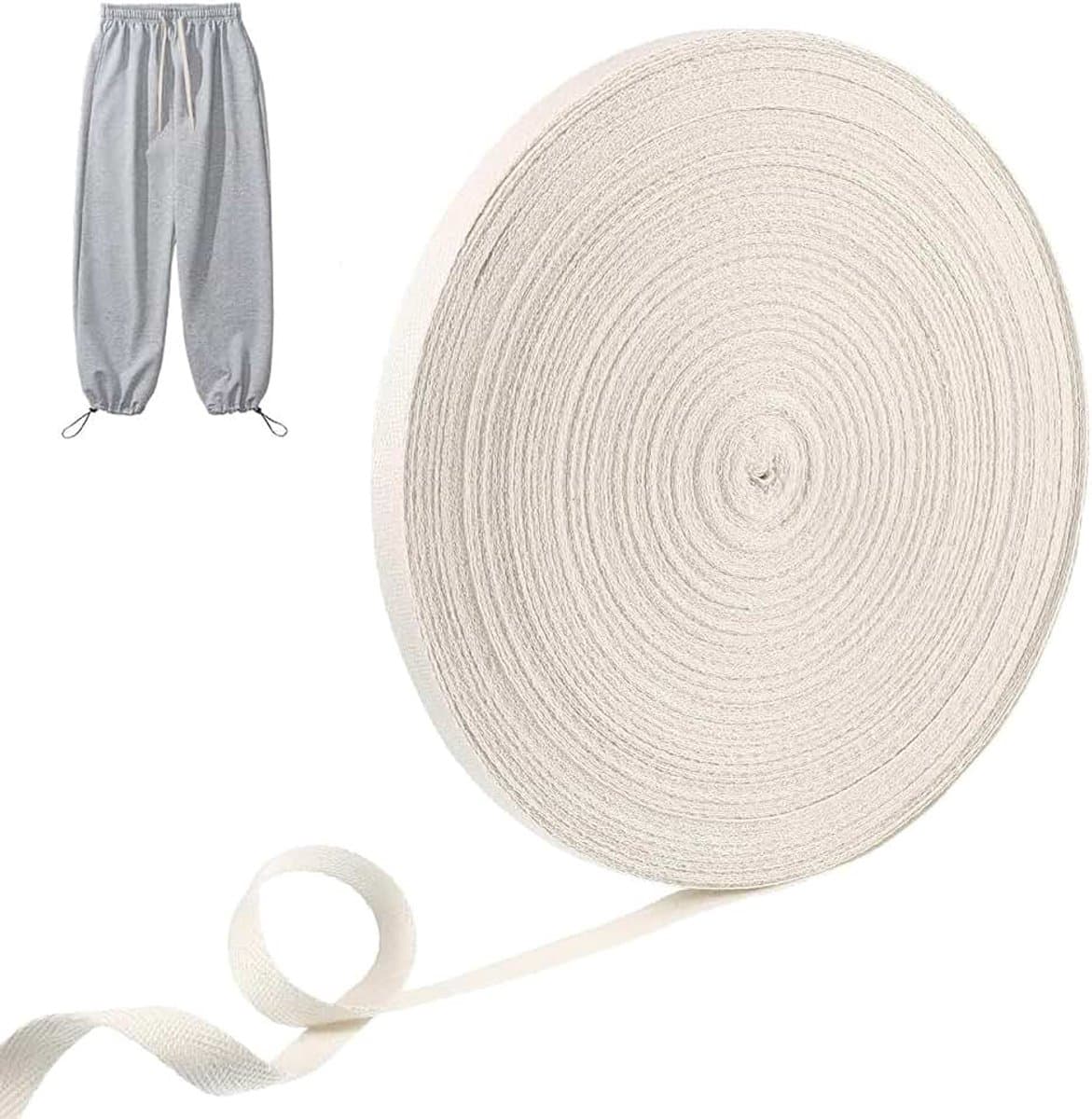 50m, 10mm, Katoenen Koord, Plat Gevlochten Katoenen Koord, Hoedenkoord, Kledingaccessoires, Naaikoord, Hoed, DIY-schoenveters (wit) — afbeelding 1