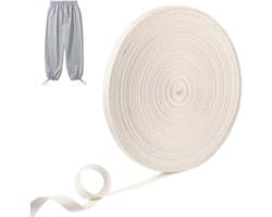 50m, 10mm, Katoenen Koord, Plat Gevlochten Katoenen Koord, Hoedenkoord, Kledingaccessoires, Naaikoord, Hoed, DIY-schoenveters (wit)