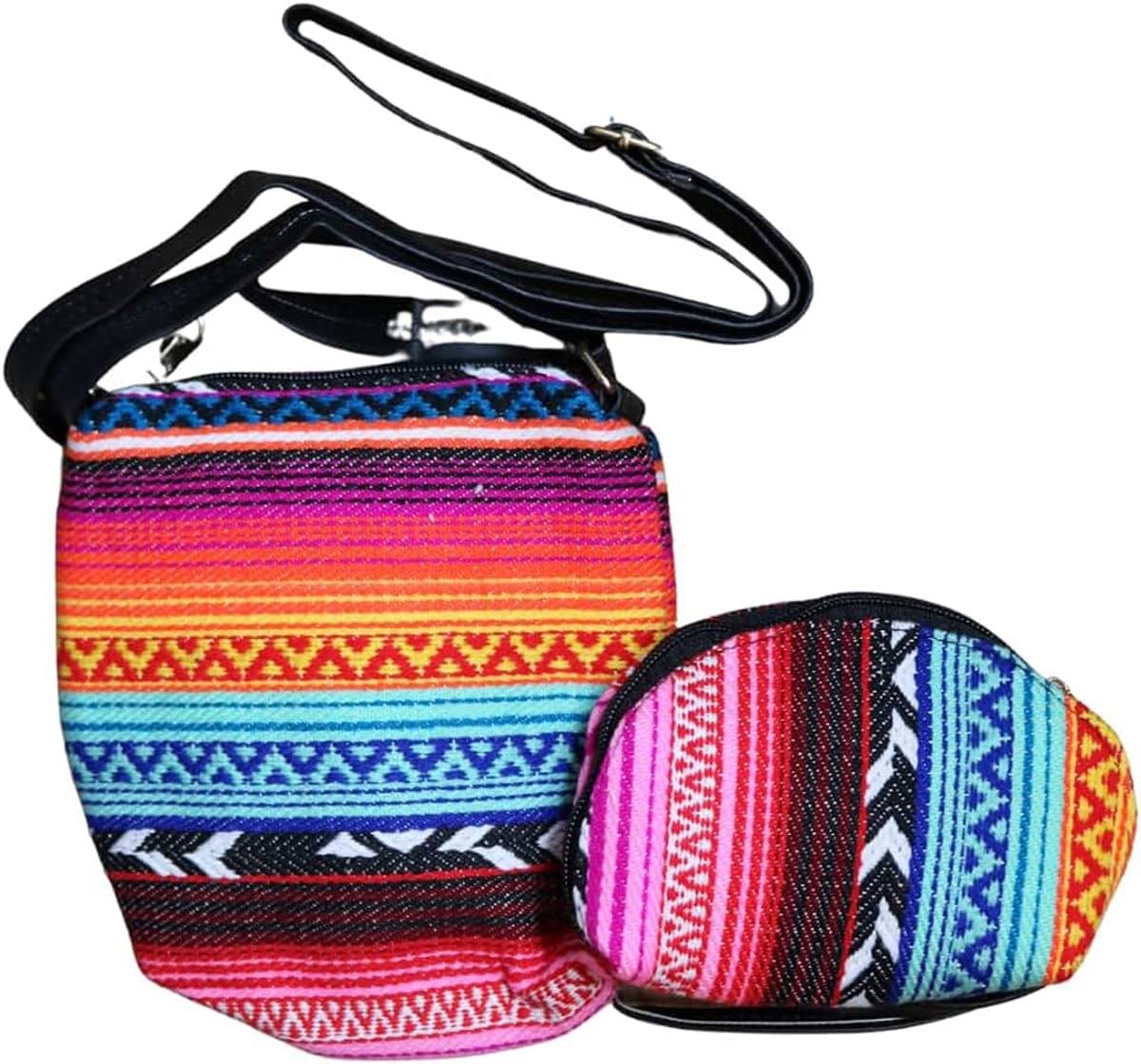 Etnische geweven tas + etnische portemonnee, schoudertas en portemonnee, geometrisch patroon, verstelbare riem, Meerkleurig — afbeelding 1