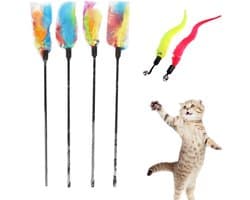 Veer, kattenspeelgoed, kattenhengelveer, kattenvissen, stabiel, interactief kattenspeelgoed, interactief kattenspeelgoed voor kittens (4 stuks + 2 stuks)