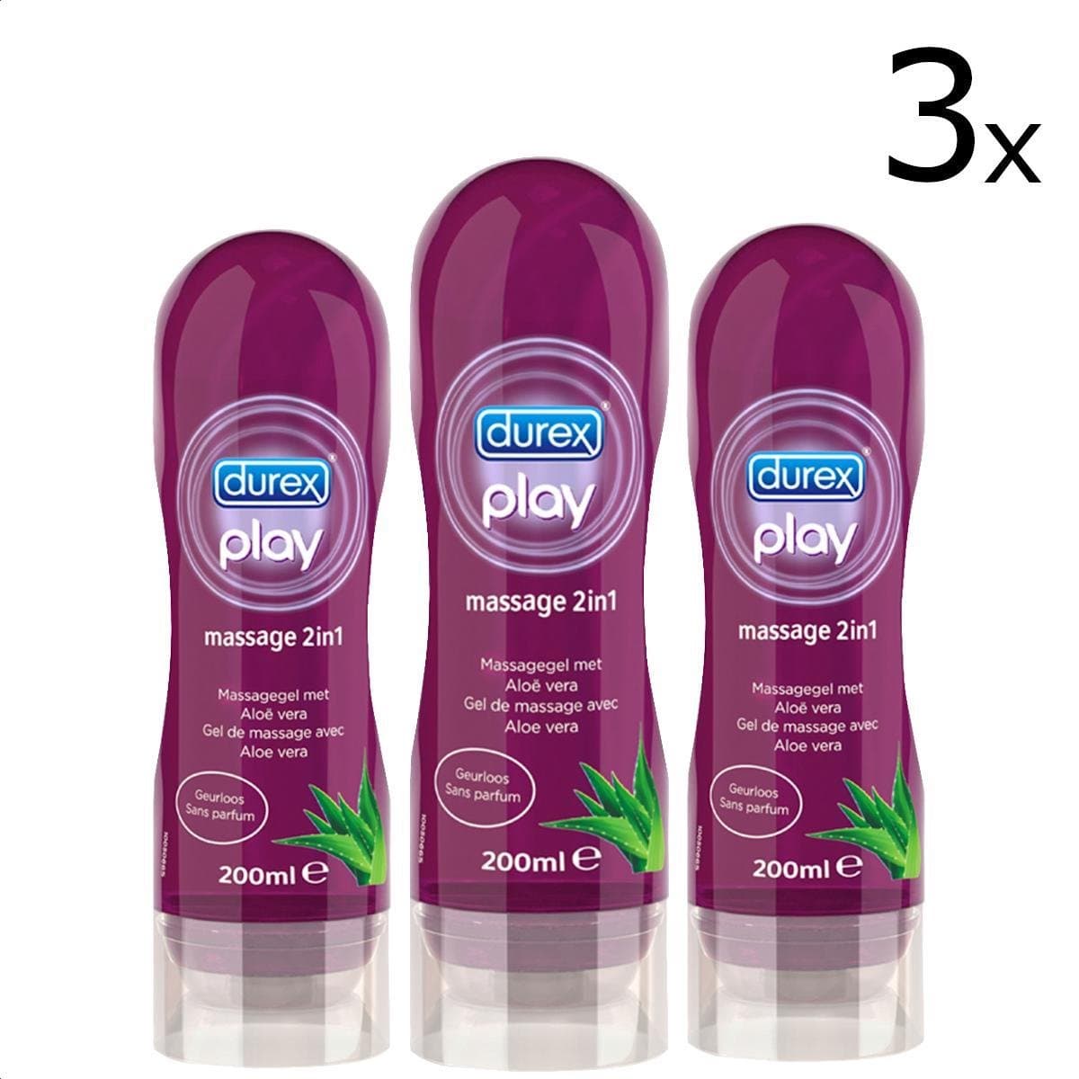 Durex - Massage Olie en Glijmiddel 2-in-1 - Aloë Vera - 200ml x3 — afbeelding 1