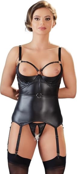 Cottelli Collection – Jarretel Hemd met Open Kruis String Hoogwaardige Uitstraling – Maat S - Zwart — thumbnail 1
