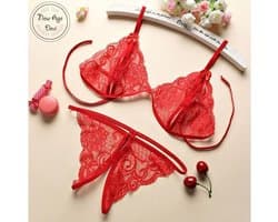 Kanten Lingerie Open kruis Rood L Sexy Hot Erotische Set Vrouwen Kant Transparante Lingerie Sexy Kostuums Nachtkleding Babydoll Open Cup Beha Lenceria