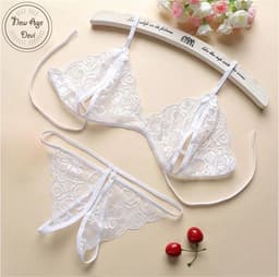 Kanten Lingerie Open kruis Wit L Sexy Hot Erotische Set Vrouwen Kant Transparante Lingerie Sexy Kostuums Nachtkleding Babydoll Open Cup Beha Lenceria — thumbnail 1