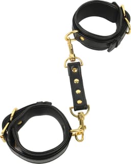 Banoch | handboeien van pu leer | zwart / goud | bondage — thumbnail 3