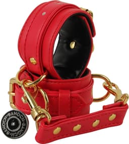 Banoch | handboeien van pu leer | rood / goud | bondage — thumbnail 7