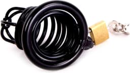 Kuisheidskooi | Chastity Cage van zwarte metalen ringen met hangslot — thumbnail 2