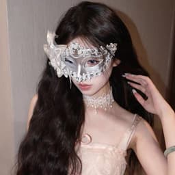 Holiday maskerade masker vrouwelijke taart half gezicht met witte veren half gezicht oogmasker rekwisieten, stijl 5 — thumbnail 2