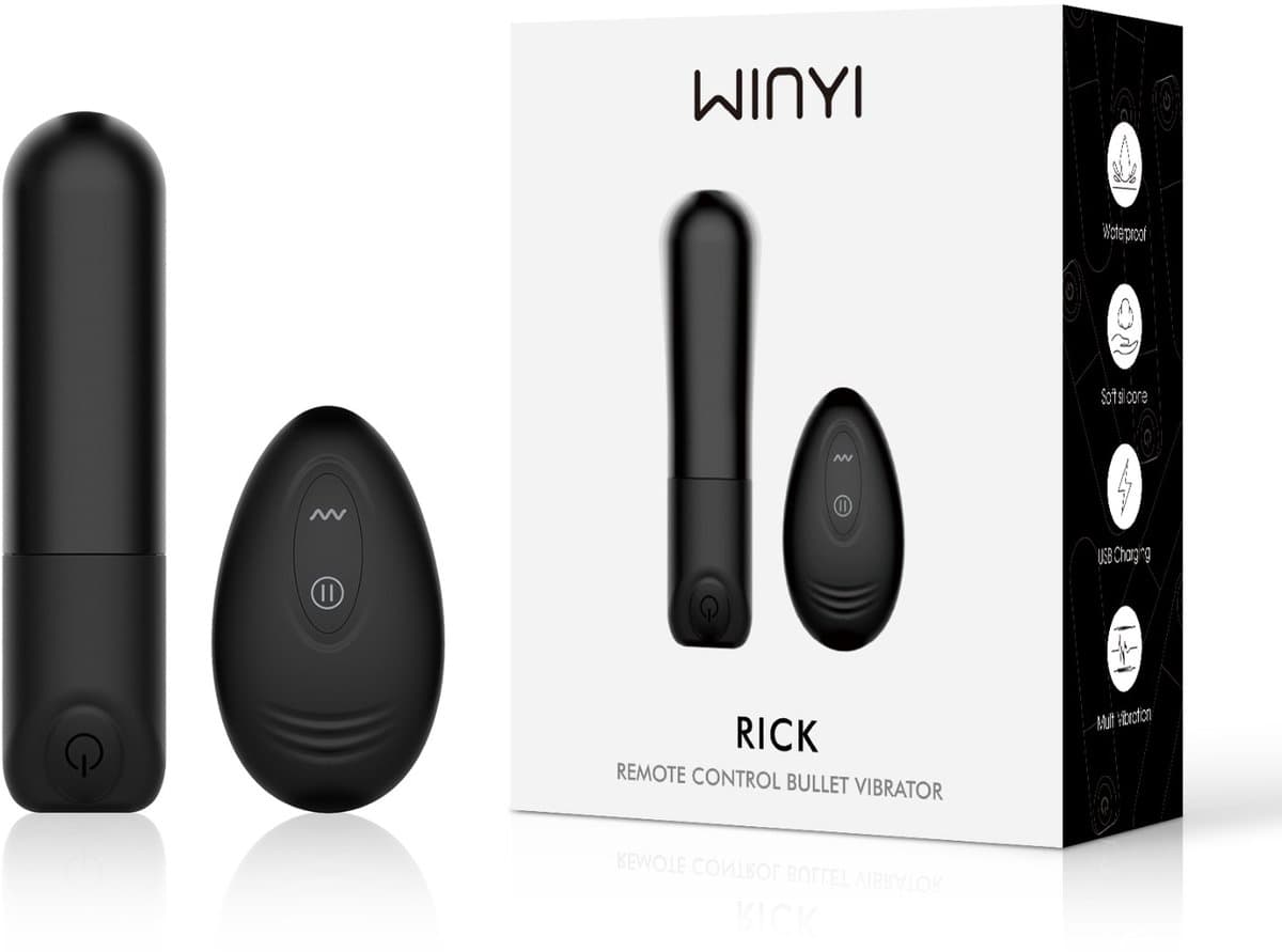 WINYI Rick remote control Bullet vibrator - klein - met afstandbediening - 10 m bereik - oplaadbaar - waterdicht - zwart — afbeelding 1