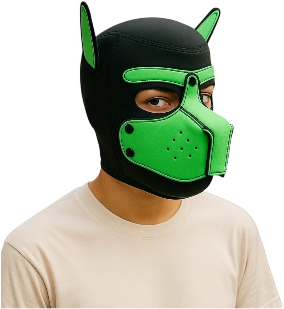 Hondenmasker Groen – Cosplay Masker voor Volwassenen – Verstelbaar – Kinky Pleasure® – Puppy Roleplay Masker — afbeelding 1