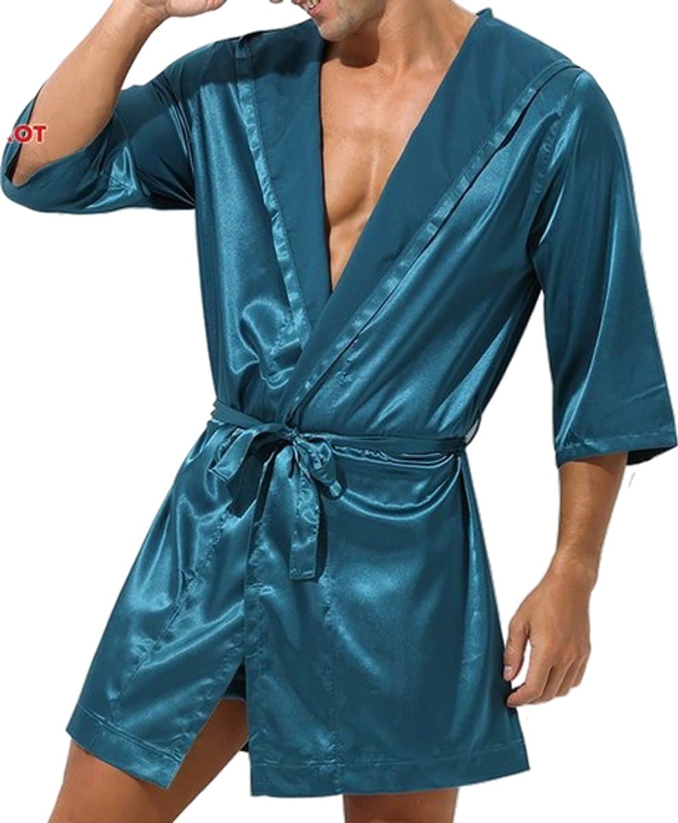 Satijnen Kimono Herenlingerie - Blauwe Kimono satijn - Heren nachtkleding - Erotisch - Glanzend - Badjas - Goede kwaliteit — afbeelding 1