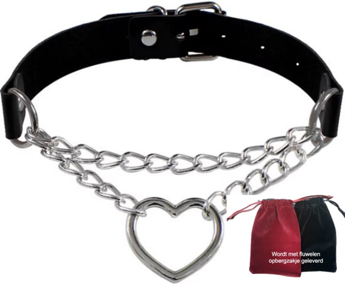 Choker ketting hart – Gothic PU-leer Halsketting – Verstelbaar – Geschikt voor 40 cm hals — afbeelding 1