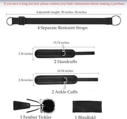 Bondage Set - Bed Fixatie Voor Koppels - Verstelbare Riemen, Boeien, Oogmasker & Veer Kit - Rollenspel Speelgoed — thumbnail 4