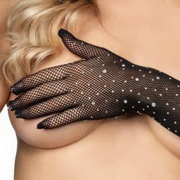 Amorable - Sexy Visnet Handschoenen met Strass - Zwart — thumbnail 3