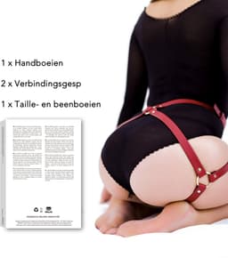 DOWO® - Body Bondage - Handboeien - Kleding Accessoires - Sexy Lingerie - Erotiek Riem - SM BDSM - Leer- Harnas Vrouwen - Sextoys voor vrouwen - Rood — thumbnail 6