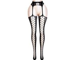 BamBella ® - Panty -Onesize - open kruis hoge kousen broek Dames - Onesize - sexy Erotische lingerie van kant zwart