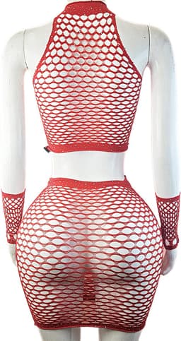 BamBella® - 3 delig - Onesize - Erotische sexy nacht rok set handschoenen steentjes Zwart doorzichtig kant - Super Stretch — thumbnail 2