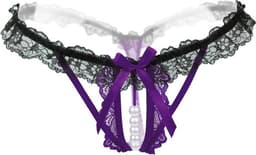 Erotische Lingerie Slipje - Sexy Parel Slipje - Sexy Kanten Open Kruis String - Zwart/Paars — thumbnail 1