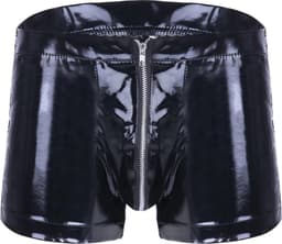 Korte porno broek mannen - Latex wetlook - Open pijpen met touw - Open kruis functie - Short — thumbnail 2