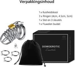 DOWO® - Kuisheidskooi - Metaal - Peniskooi - Kuisheidskooi voor Mannen - Chastity cage - Staal - met Premium Messing Slot - 3 Maten — thumbnail 6