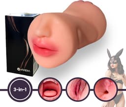 VIVIDIA 3-IN-1 Pocket Pussy voor Man - Realistische Vagina & Anus & Mond - Masturbator voor Man - Blowjob & Vagina & Anus Penetratie - Kunstvagina & Kunstanus & Kunstmond in één - Sex Toys voor Mannen – Roze (Beige) — thumbnail 1