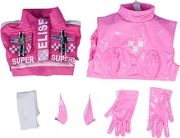 Luxe PU lederen cosplay set - Erotisch rollenspel - 5-delig - Roze - Bodysuit - Jas - Handschoenen - Sokken - Hairpins — thumbnail 4
