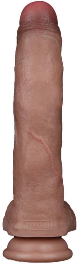 LoveToy - Dubbellaags Siliconen Dildo - 22 cm x Ø 4,2 cm - Bruin — thumbnail 2