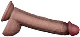 LoveToy - Dubbellaagse siliconen dildo 23,5 cm (Ø 4,3 cm) - Bruin — thumbnail 16