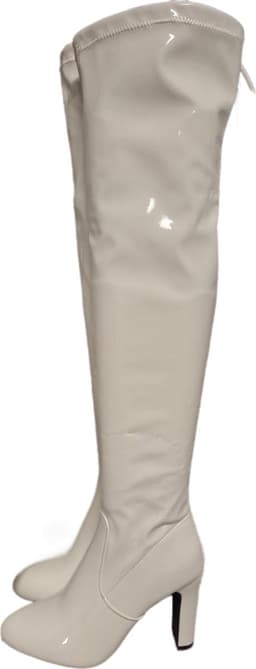 LUCKYSHOES-OVERKNIE LAARS-LAKLEER-WHITE-8 CM HAK-39 — thumbnail 3